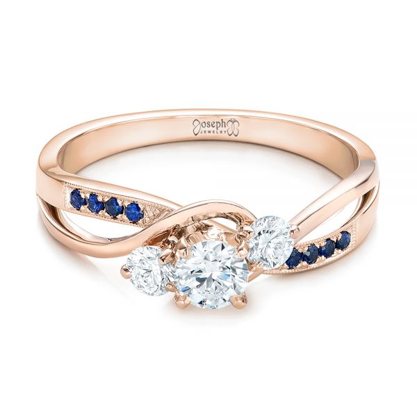 18k Rose Gold And Platinum 18k Rose Gold And Platinum Custom Two-tone Diamond And Blue Sapphire Engagement Ring - Flat View -  102172