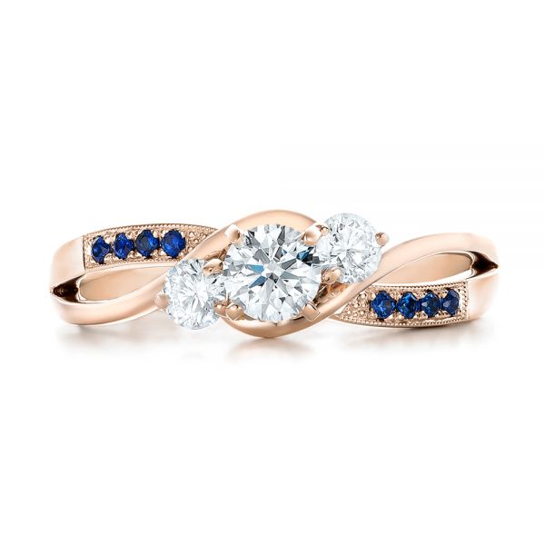 14k Rose Gold And Platinum 14k Rose Gold And Platinum Custom Two-tone Diamond And Blue Sapphire Engagement Ring - Top View -  102172