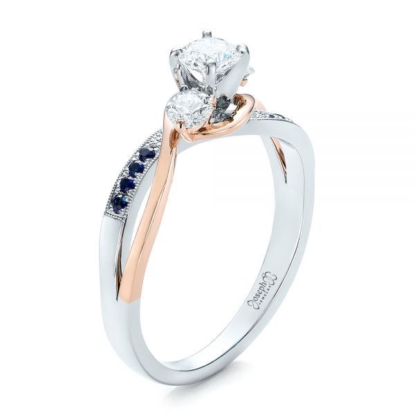 Custom Two-Tone Diamond and Blue Sapphire Engagement Ring - Image