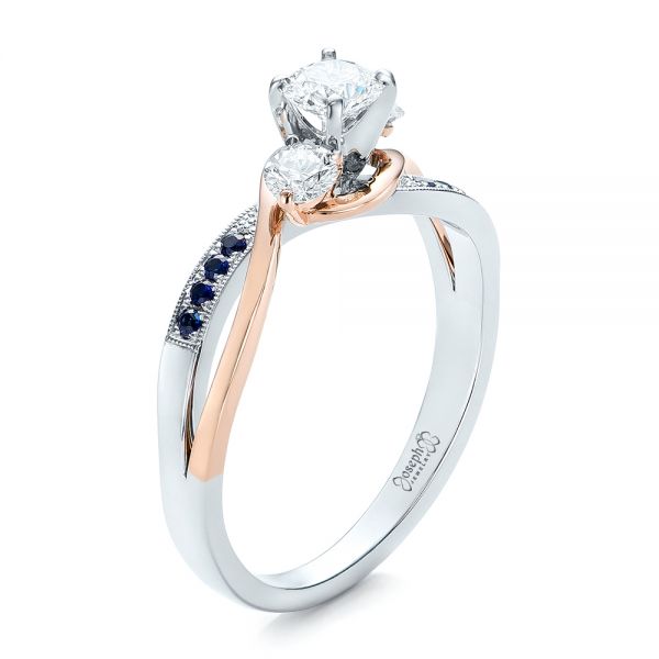  Platinum And 18K Gold Platinum And 18K Gold Custom Two-tone Diamond And Blue Sapphire Engagement Ring - Three-Quarter View -  102172