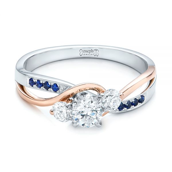  Platinum And 14K Gold Platinum And 14K Gold Custom Two-tone Diamond And Blue Sapphire Engagement Ring - Flat View -  102172