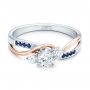 14k White Gold And 14K Gold Custom Two-tone Diamond And Blue Sapphire Engagement Ring - Flat View -  102172 - Thumbnail