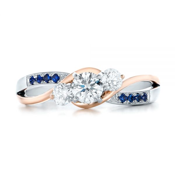  Platinum And 18K Gold Platinum And 18K Gold Custom Two-tone Diamond And Blue Sapphire Engagement Ring - Top View -  102172