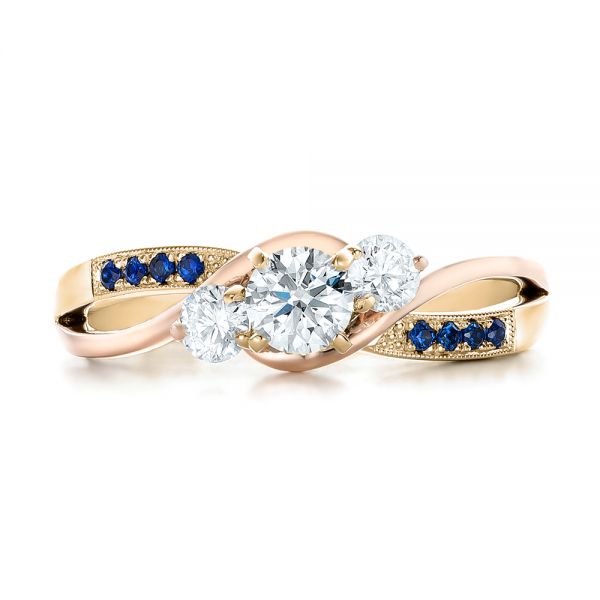 18k Yellow Gold And Platinum 18k Yellow Gold And Platinum Custom Two-tone Diamond And Blue Sapphire Engagement Ring - Top View -  102172