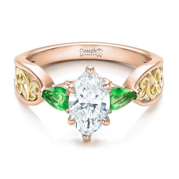 14k Rose Gold And Platinum 14k Rose Gold And Platinum Custom Two-tone Diamond And Peridot Engagement Ring - Flat View -  100674