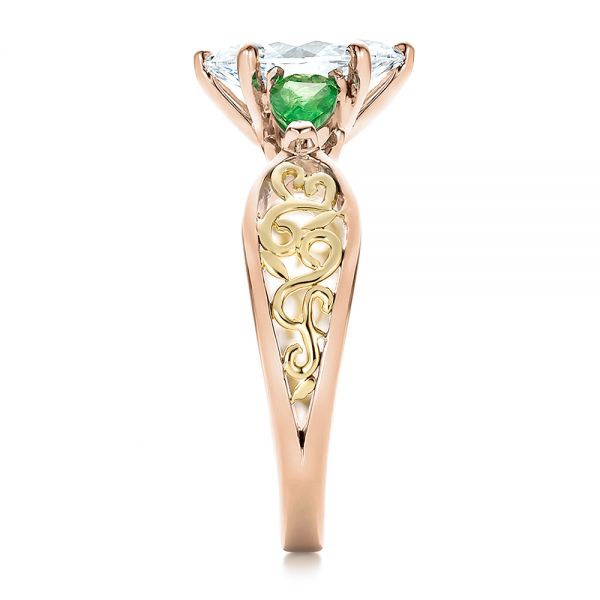 18k Rose Gold And 18K Gold 18k Rose Gold And 18K Gold Custom Two-tone Diamond And Peridot Engagement Ring - Side View -  100674