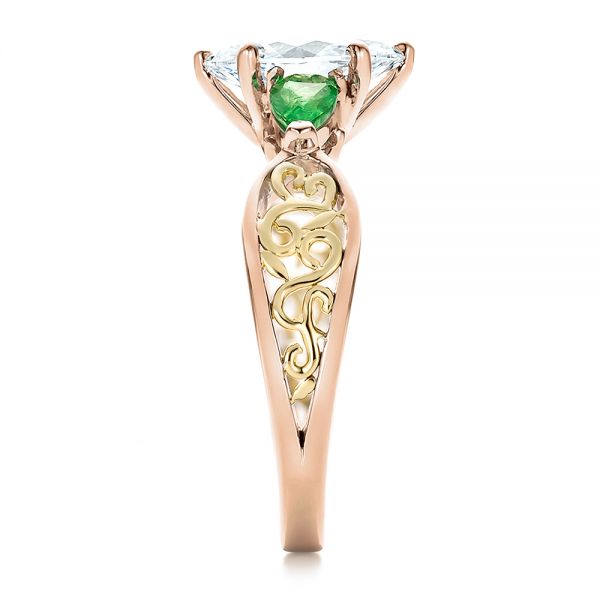 18k Rose Gold And 14K Gold 18k Rose Gold And 14K Gold Custom Two-tone Diamond And Peridot Engagement Ring - Side View -  100674