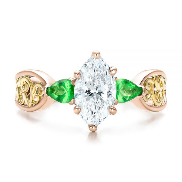 18k Rose Gold And 18K Gold 18k Rose Gold And 18K Gold Custom Two-tone Diamond And Peridot Engagement Ring - Top View - 100674