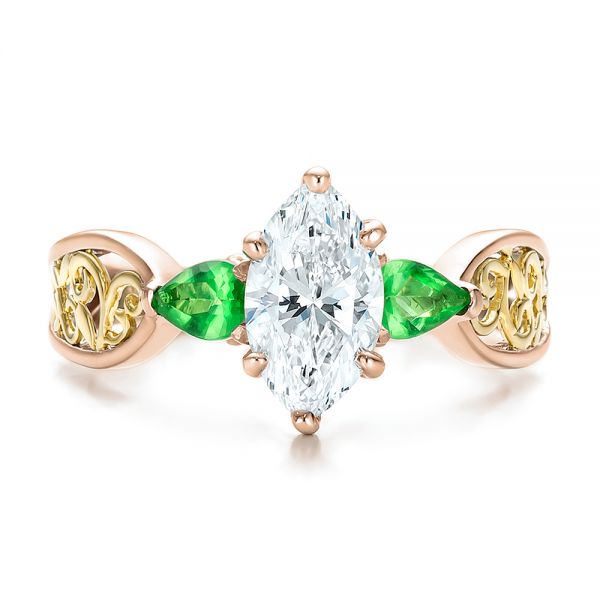 18k Rose Gold And Platinum 18k Rose Gold And Platinum Custom Two-tone Diamond And Peridot Engagement Ring - Top View -  100674