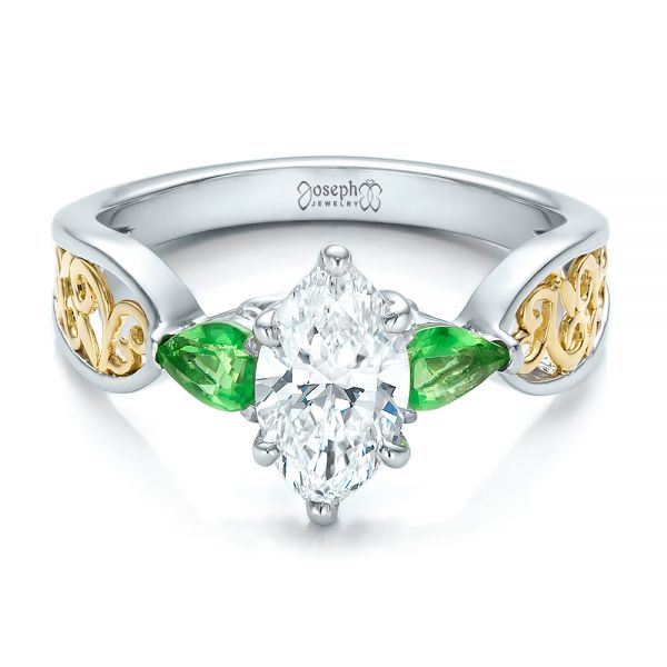  Platinum And Platinum Platinum And Platinum Custom Two-tone Diamond And Peridot Engagement Ring - Flat View -  100674