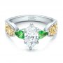  Platinum And 18K Gold Custom Two-tone Diamond And Peridot Engagement Ring - Flat View -  100674 - Thumbnail