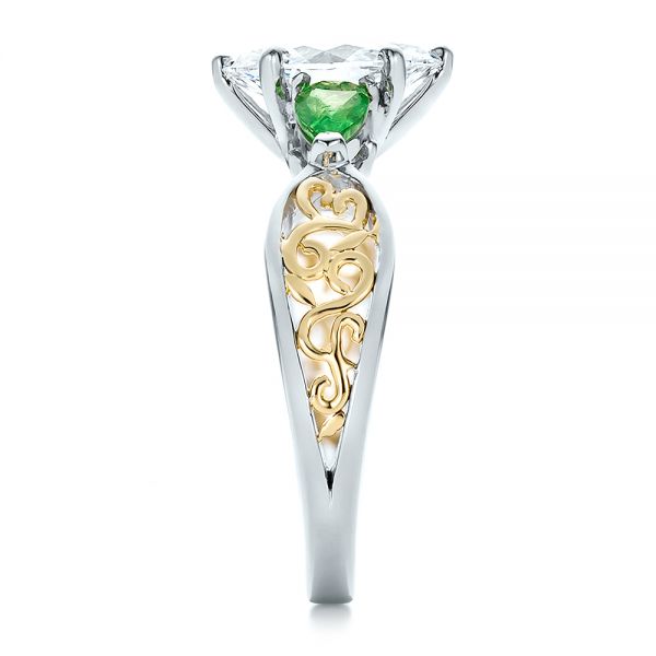  Platinum And 18K Gold Custom Two-tone Diamond And Peridot Engagement Ring - Side View -  100674