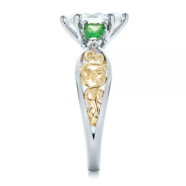 Platinum And 18K Gold Custom Two-tone Diamond And Peridot Engagement Ring - Side View - 100674