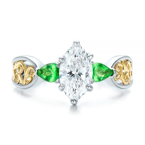  Platinum And 18K Gold Custom Two-tone Diamond And Peridot Engagement Ring - Top View -  100674