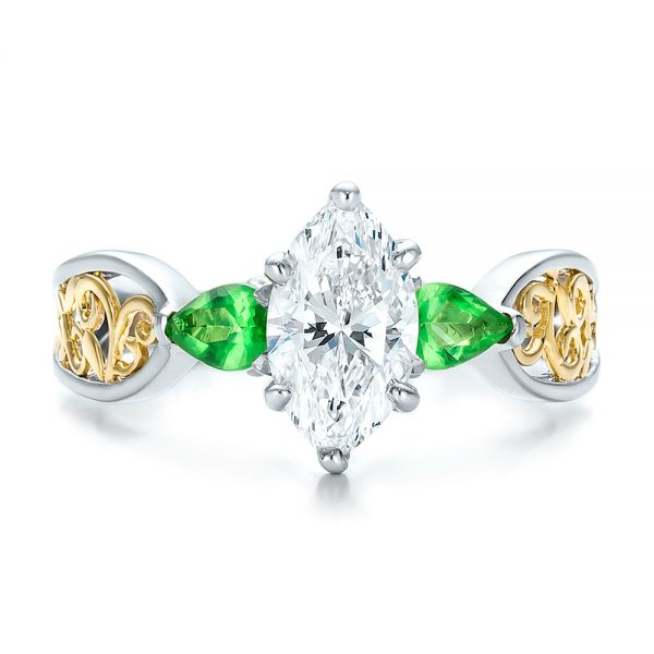 Platinum And 18K Gold Custom Two-tone Diamond And Peridot Engagement Ring - Top View - 100674