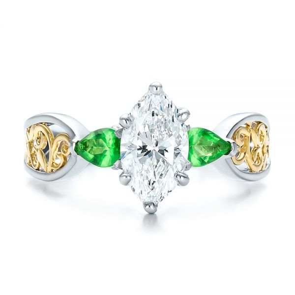 18k White Gold And Platinum 18k White Gold And Platinum Custom Two-tone Diamond And Peridot Engagement Ring - Top View -  100674