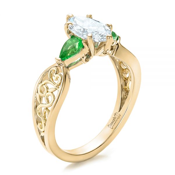 18k Yellow Gold And 18K Gold 18k Yellow Gold And 18K Gold Custom Two-tone Diamond And Peridot Engagement Ring - Three-Quarter View -  100674