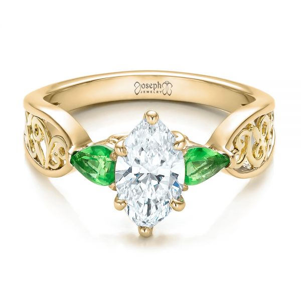 14k Yellow Gold And 14K Gold 14k Yellow Gold And 14K Gold Custom Two-tone Diamond And Peridot Engagement Ring - Flat View -  100674