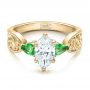 14k Yellow Gold And Platinum 14k Yellow Gold And Platinum Custom Two-tone Diamond And Peridot Engagement Ring - Flat View -  100674 - Thumbnail