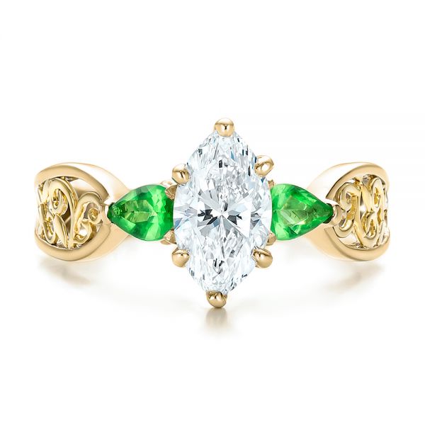 18k Yellow Gold And 18K Gold 18k Yellow Gold And 18K Gold Custom Two-tone Diamond And Peridot Engagement Ring - Top View - 100674