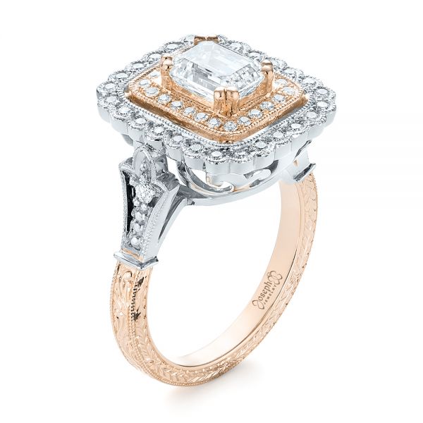  14K Gold And 18k Rose Gold 14K Gold And 18k Rose Gold Custom Two-tone Double Halo Diamond Engagement Ring - Three-Quarter View -  103455
