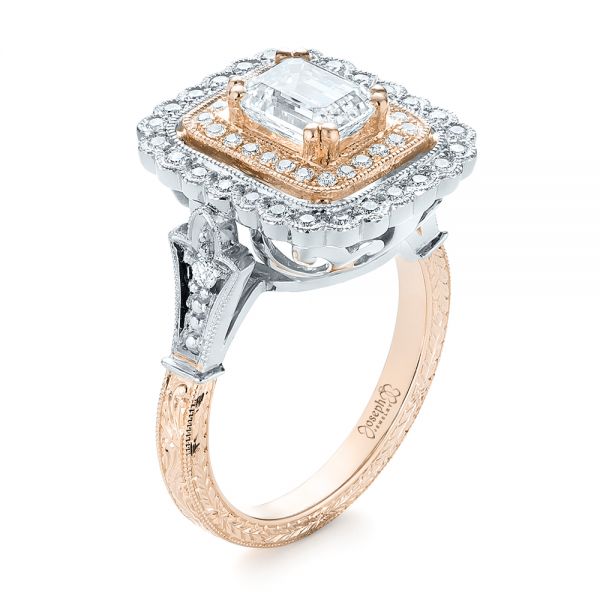 Platinum And 14k Rose Gold Platinum And 14k Rose Gold Custom Two-tone Double Halo Diamond Engagement Ring - Three-Quarter View - 103455