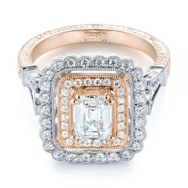  Platinum And 18k Rose Gold Platinum And 18k Rose Gold Custom Two-tone Double Halo Diamond Engagement Ring - Flat View -  103455