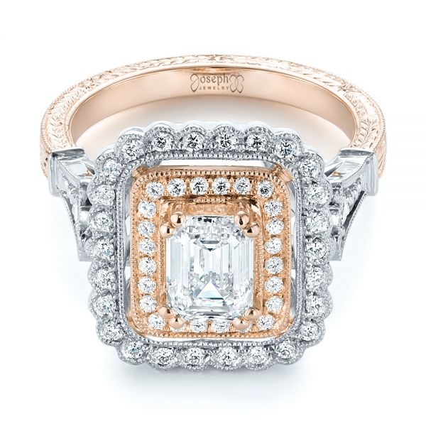 Platinum And 14k Rose Gold Platinum And 14k Rose Gold Custom Two-tone Double Halo Diamond Engagement Ring - Flat View - 103455