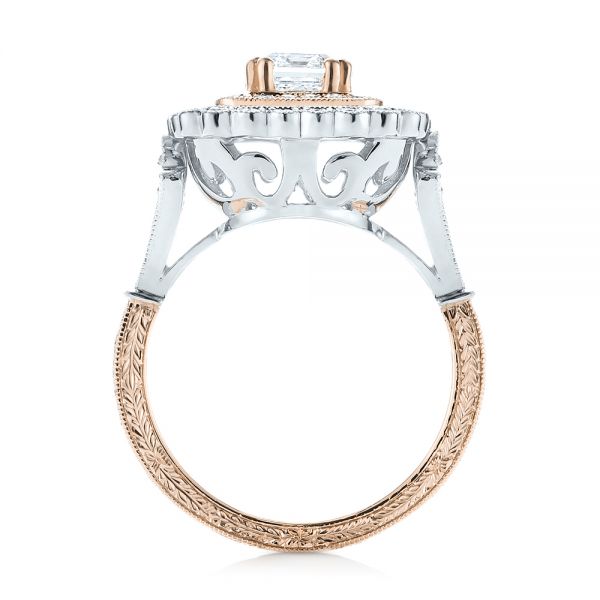  18K Gold And 14k Rose Gold 18K Gold And 14k Rose Gold Custom Two-tone Double Halo Diamond Engagement Ring - Front View -  103455
