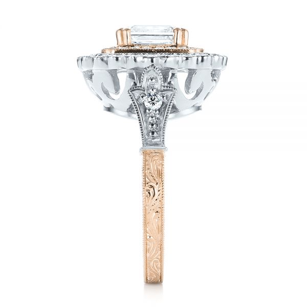 Platinum And 14k Rose Gold Platinum And 14k Rose Gold Custom Two-tone Double Halo Diamond Engagement Ring - Side View - 103455