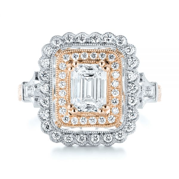  Platinum And 14k Rose Gold Platinum And 14k Rose Gold Custom Two-tone Double Halo Diamond Engagement Ring - Top View -  103455