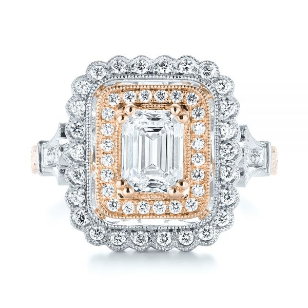 Platinum And 14k Rose Gold Platinum And 14k Rose Gold Custom Two-tone Double Halo Diamond Engagement Ring - Top View - 103455