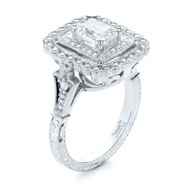  14K Gold And 18k White Gold 14K Gold And 18k White Gold Custom Two-tone Double Halo Diamond Engagement Ring - Three-Quarter View -  103455