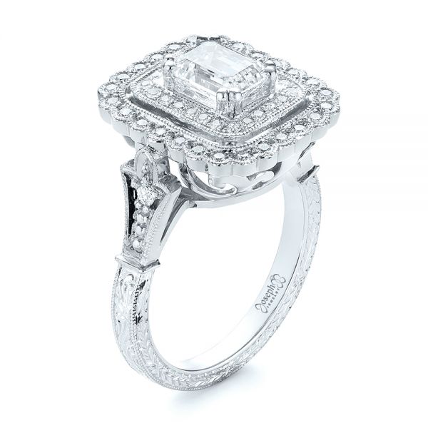 Platinum And 18k White Gold Platinum And 18k White Gold Custom Two-tone Double Halo Diamond Engagement Ring - Three-Quarter View - 103455