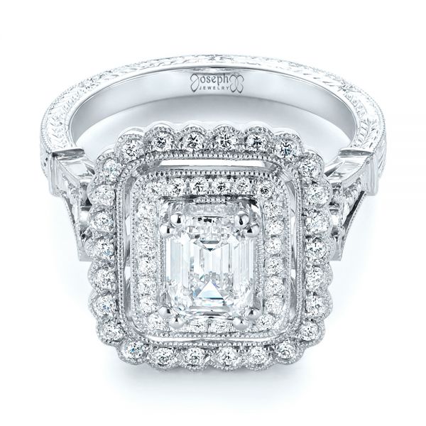 Platinum And 18k White Gold Platinum And 18k White Gold Custom Two-tone Double Halo Diamond Engagement Ring - Flat View - 103455