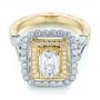  Platinum And 18k Yellow Gold Custom Two-tone Double Halo Diamond Engagement Ring - Flat View -  103455 - Thumbnail