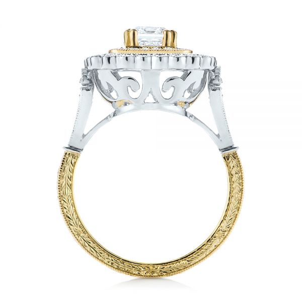 Platinum And 18k Yellow Gold Custom Two-tone Double Halo Diamond Engagement Ring - Front View - 103455