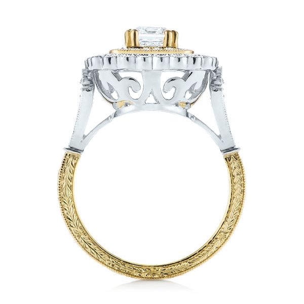  Platinum And 18k Yellow Gold Custom Two-tone Double Halo Diamond Engagement Ring - Front View -  103455