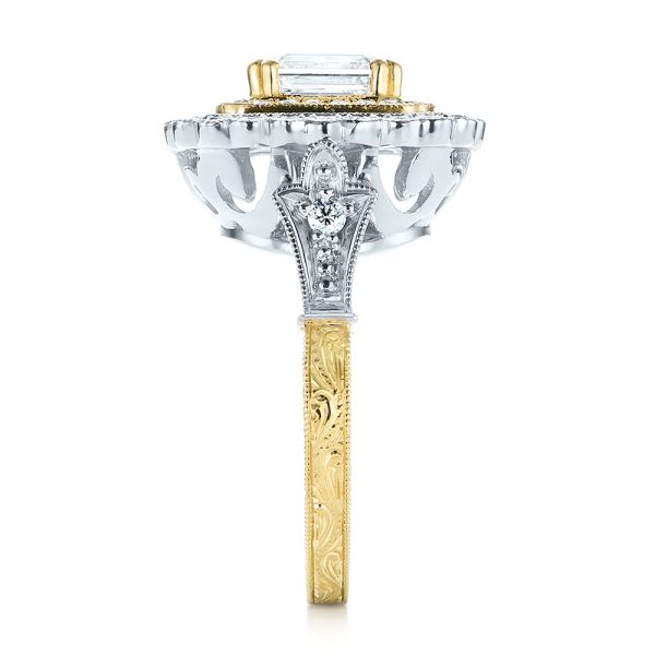  Platinum And 18k Yellow Gold Custom Two-tone Double Halo Diamond Engagement Ring - Side View -  103455