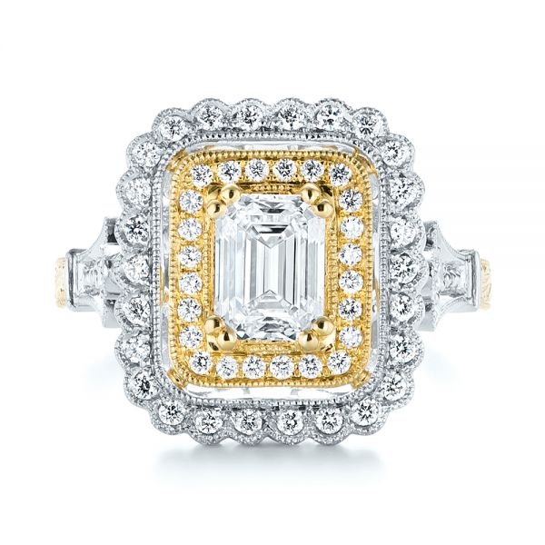 Platinum And 18k Yellow Gold Custom Two-tone Double Halo Diamond Engagement Ring - Top View - 103455
