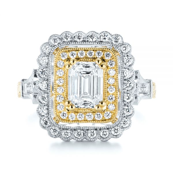  Platinum And 18k Yellow Gold Custom Two-tone Double Halo Diamond Engagement Ring - Top View -  103455