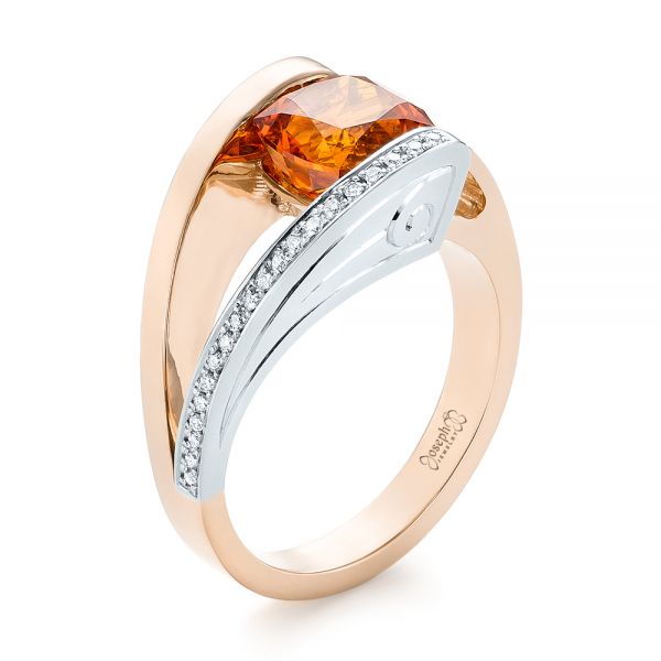 18k Rose Gold And 18K Gold 18k Rose Gold And 18K Gold Custom Two-tone Garnet And Diamond Ring - Three-Quarter View -  103417