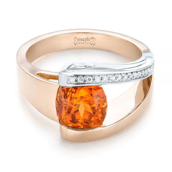 18k Rose Gold And 14K Gold 18k Rose Gold And 14K Gold Custom Two-tone Garnet And Diamond Ring - Flat View -  103417