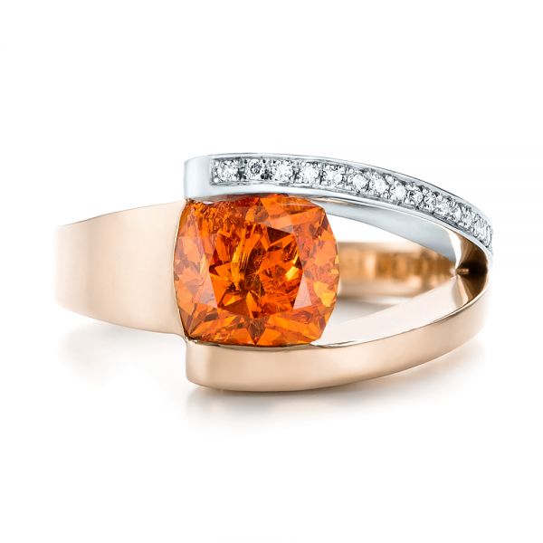 14k Rose Gold And 14K Gold 14k Rose Gold And 14K Gold Custom Two-tone Garnet And Diamond Ring - Top View -  103417
