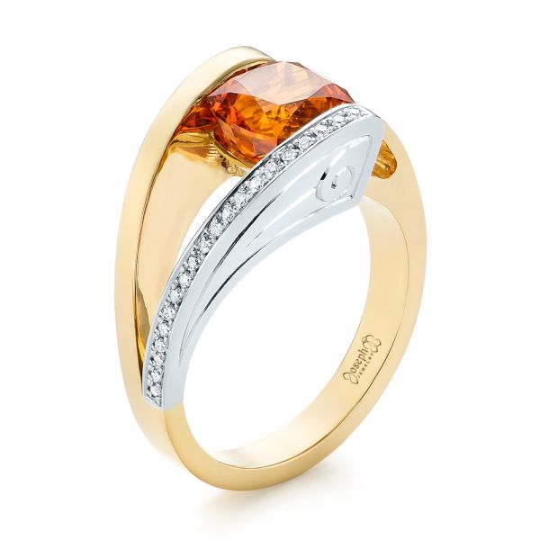 18k Yellow Gold And 14K Gold 18k Yellow Gold And 14K Gold Custom Two-tone Garnet And Diamond Ring - Three-Quarter View -  103417