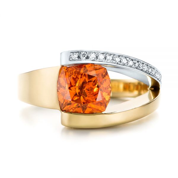 18k Yellow Gold And Platinum Custom Two-tone Garnet And Diamond Ring - Top View -  103417