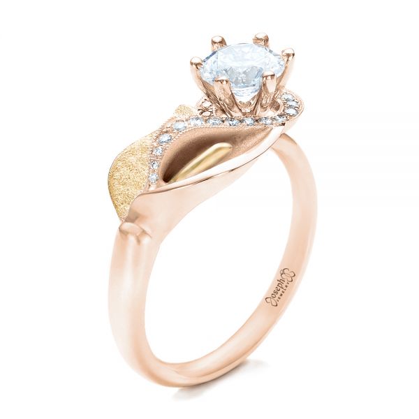 18k Rose Gold And 18K Gold 18k Rose Gold And 18K Gold Custom Two-tone Calla Lilly Engagement Ring - Three-Quarter View -  101170