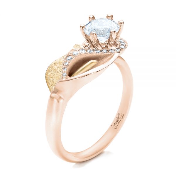 14k Rose Gold And 18K Gold 14k Rose Gold And 18K Gold Custom Two-tone Calla Lilly Engagement Ring - Three-Quarter View -  101170