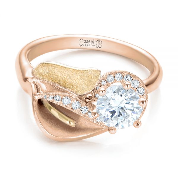 14k Rose Gold And Platinum 14k Rose Gold And Platinum Custom Two-tone Calla Lilly Engagement Ring - Flat View -  101170