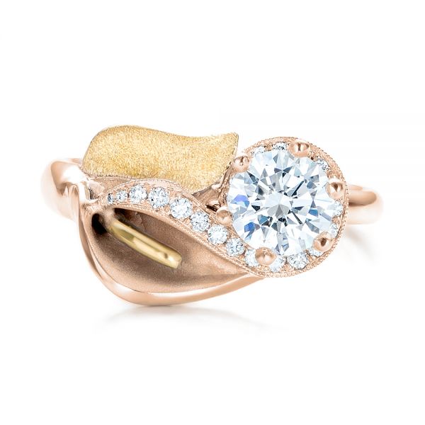 18k Rose Gold And 14K Gold 18k Rose Gold And 14K Gold Custom Two-tone Calla Lilly Engagement Ring - Top View -  101170